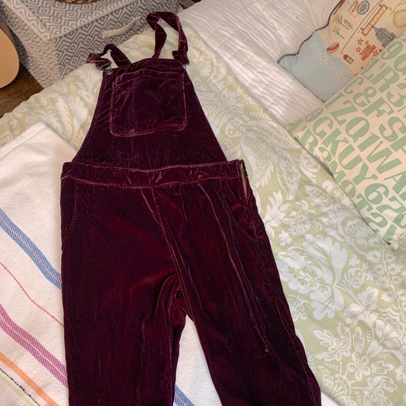 Free People Pants - Free People size 27 velvet overall burgundy